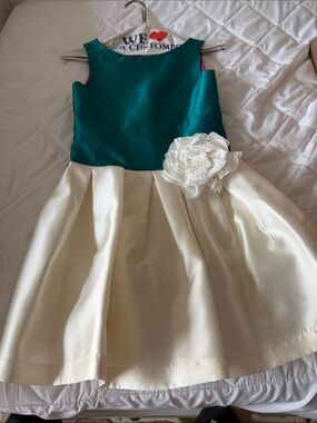 Zoe Ltd Teal and Ivory Flower-Applique Girls Formal Dress